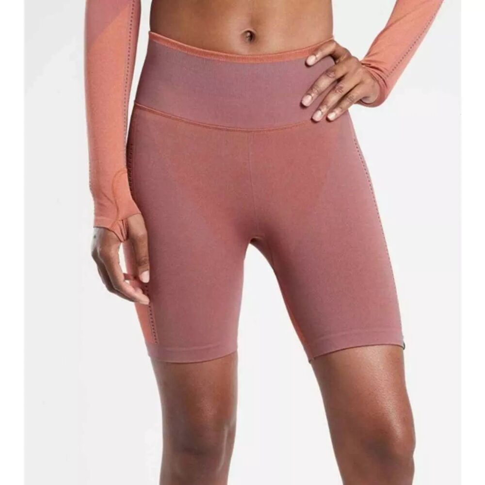 EUC Athleta x‎ Allyson Felix Legend Seamless Bike Shorts XXS Flora Mauve Hi Rise